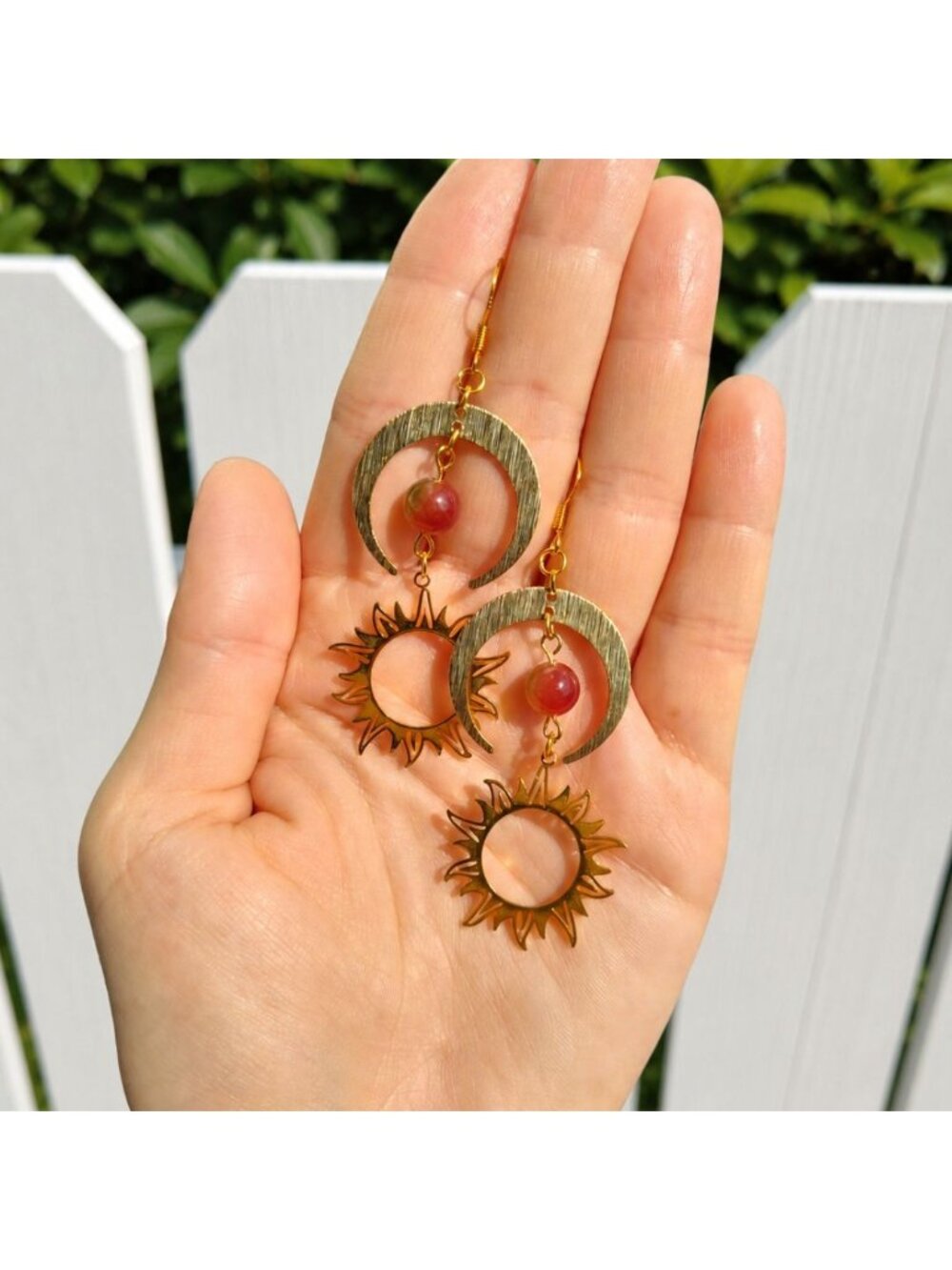 Gemstone Sun Earrings Celestial Earrings Gold Sun Jewelry Boho Earrings Witchy